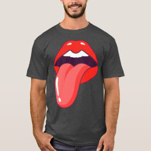 Röd läppar med tunga och vit öppen mun t shirt
