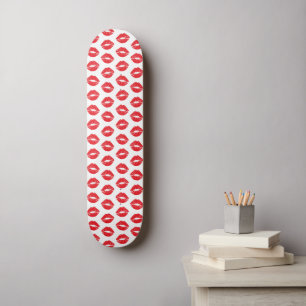 Röd Läppar, röd läppstift, kyss, Mönster i Läppar Mini Skateboard Bräda 18,5 Cm