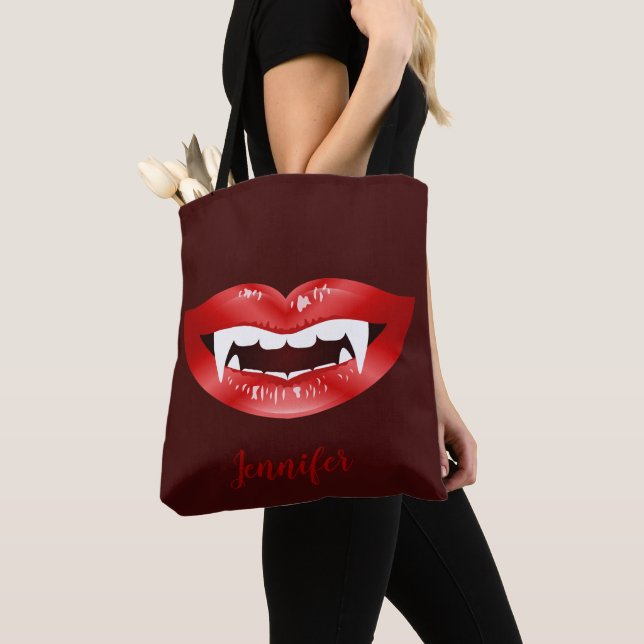 Röd Läppar Vampyre Mouth Illustrated and Custom Na Tygkasse (Närbild)