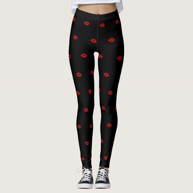 Röd läppardamasker leggings (Framsida)