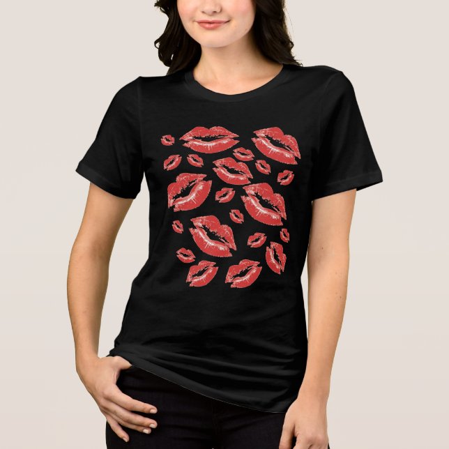 Röd Läppavtryck Flirtig Kul T Shirt (Framsida)