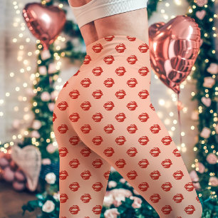 Röd läppstift Kyss Print Päron Leggings