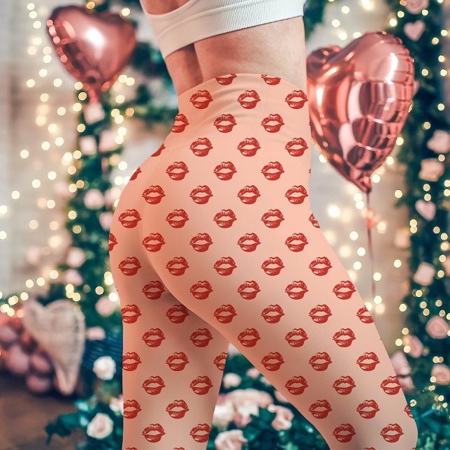 Röd läppstift Kyss Print Saffransfärgad Leggings (Skapare uppladdad)