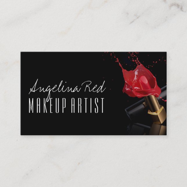 Röd läppstift Stänk Makeup Artist Skönhetssalong Visitkort (Framsida)
