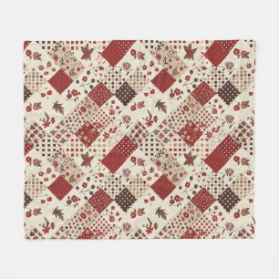 Röd lapptäcke gingham Cottagecore blommig Fleecefilt