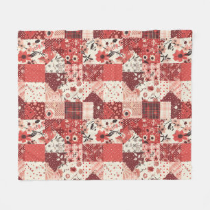 Röd lapptäcke gingham Cottagecore blommig Fleecefilt