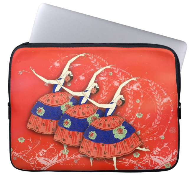 Röd laptop sleeve för balettPrintemps Ballerinas (Framsidan)