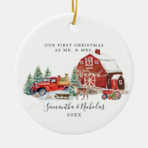 Röd Lastbil Första jul som Mr. & Mrs. Julgransprydnad Keramik