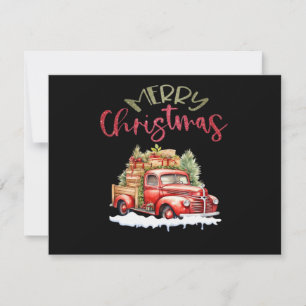 Röd lastbil God Jul Träd Tomte Söt Vintage Spara Datumet