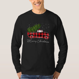 Röd lastbil med julgran Buffalo-rutig jul P T Shirt