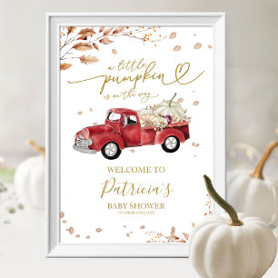 Röd lastbil Vit pumpa Baby Shower Välkomstskylt Poster