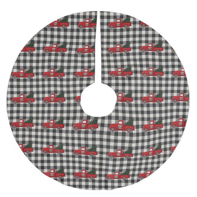 Röd lastbilsbuffel Plaid Trädtradition Julgransmatta Borstad Polyester (Framsidan)