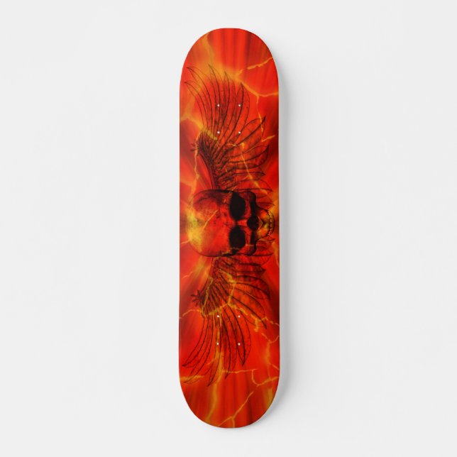 Röd Lava brusten bevingad skalle Old School Skateboard Bräda 18 Cm (Framsida)