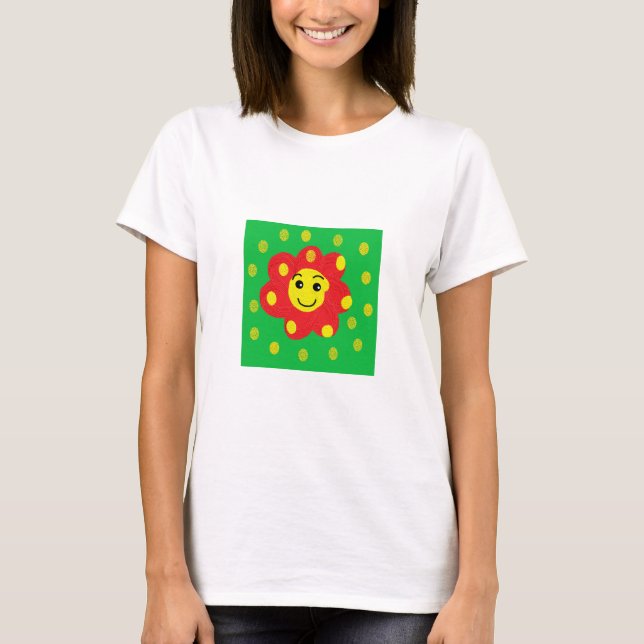 Röd leende blomma t shirt (Framsida)