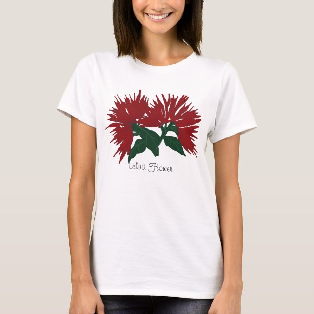 Röd Lehua blommaskjorta T-shirt (Framsida)