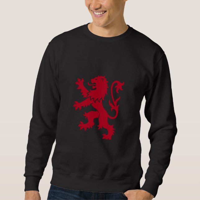 Röd Lejon Rampant Heraldisk Kam Vector Grafik Lång Ärmad Tröja (Framsida)