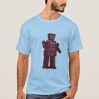 Röd leksakrobot på blått tröja