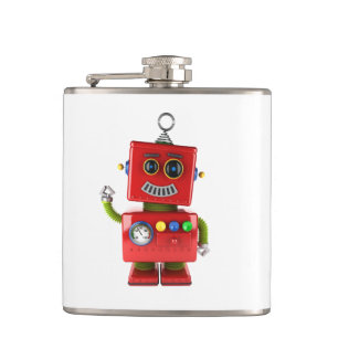 Röd leksakrobot som vinkar hejer fickplunta