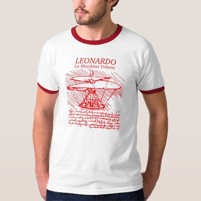 Röd Leonardo Da Vinci helikopter Tee (Framsida)
