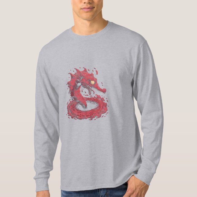 Röd Leviathan Serietidningsstil Långärmad T Shirt (Framsida)