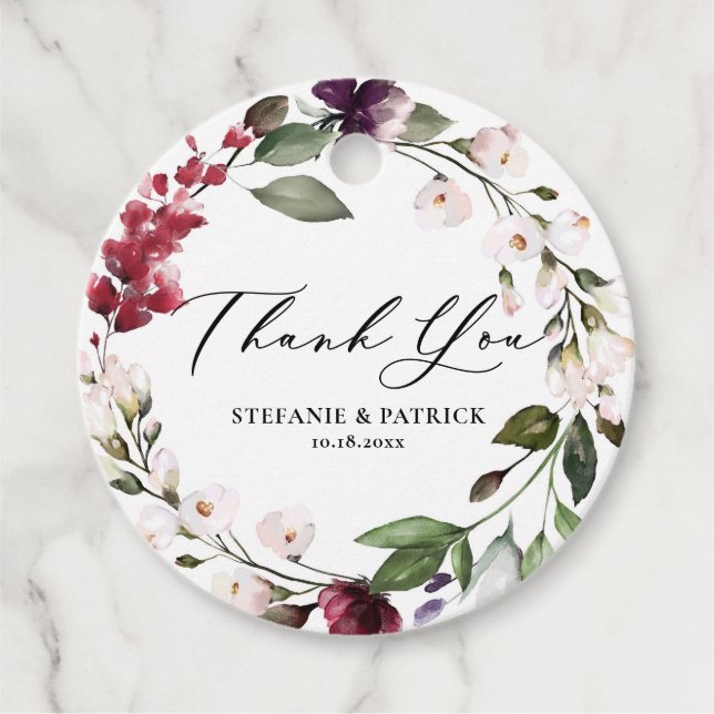 Röd, Lila och  Blommigt Utandning Tack Gåvor Etiketter (Framsida)