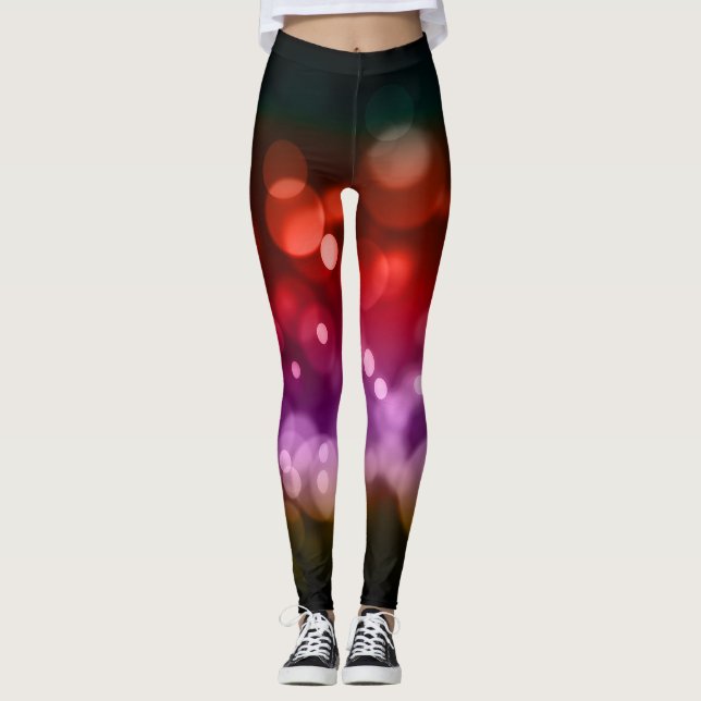 Röd, Lila och Brown Bokeh Mönster Leggings (Framsida)