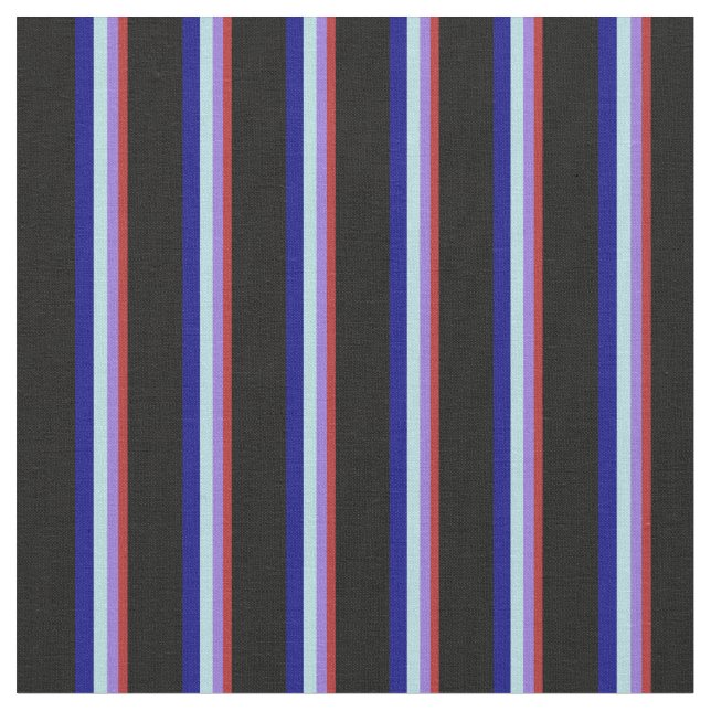 Röd, Lila, Pulver Blue, Blue och Black Linjer Tyg (Närbild)