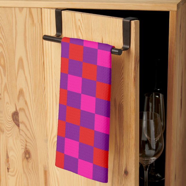 Röd Lila Rosa Rutig Mönsterdesign  Kökshandduk (Thirds Fold)