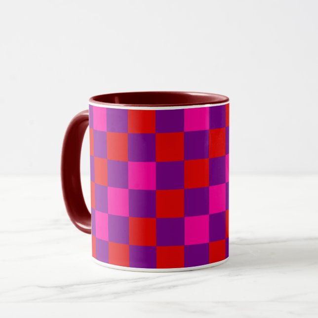 Röd Lila Rosa Rutig Mönsterdesign  Mugg (Framsida vänster)