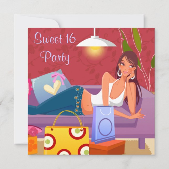 Röd lila Sweet 16 födelsedagsfest Inbjudningar (Framsida)
