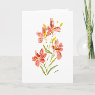 Röd lilja akvarell blomkort kort