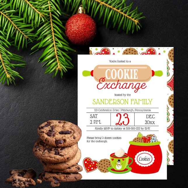 Röd | Limma Sprinkle Helgdag Cookies Exchange Part Inbjudningar (Red | Lime Holiday Sprinkle Cookies Exchange Party Invitation)
