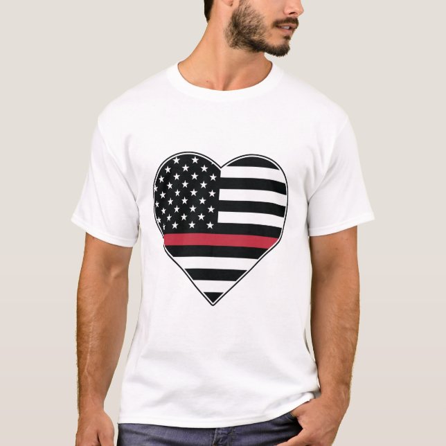 Röd Linje Flagga Hjärta T Shirt (Framsida)