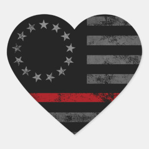 Röd linje första responder vintage amerikansk flag hjärtformat klistermärke