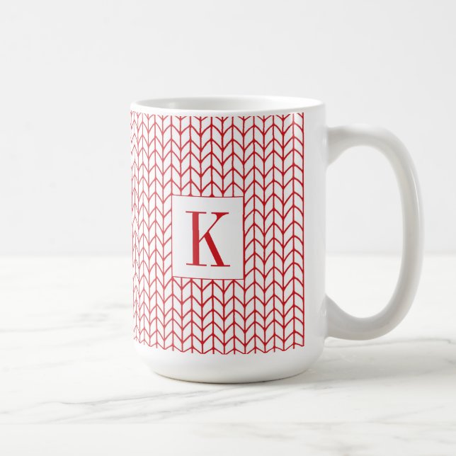 RÖD LINJE STICKAD Stor vit mugg + Initial (Höger)