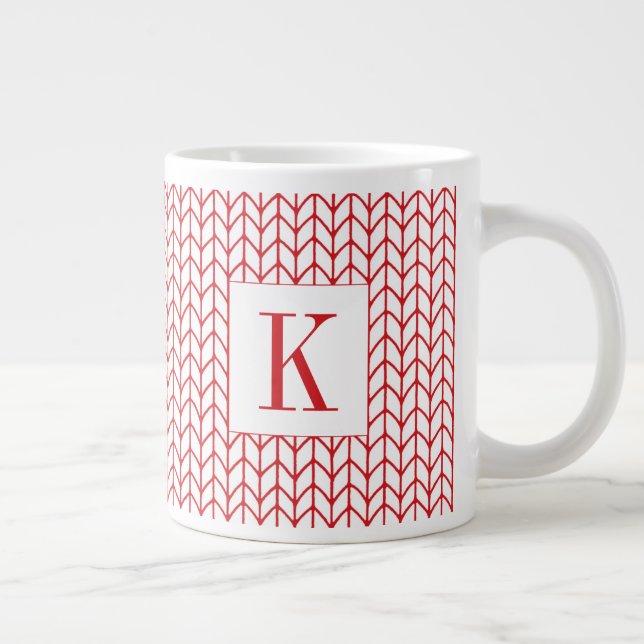 RÖD LINJE STICKAD Stor vit mugg + Initial Jumbo Mugg (Höger)