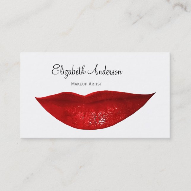 Röd Lips Smink Artist Visitkort (Framsida)