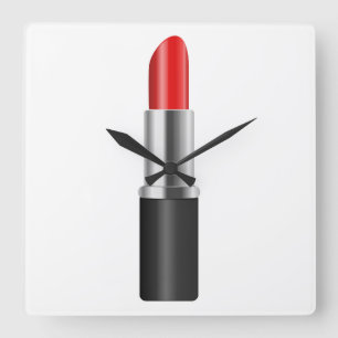 Röd lipstick. fyrkantig klocka