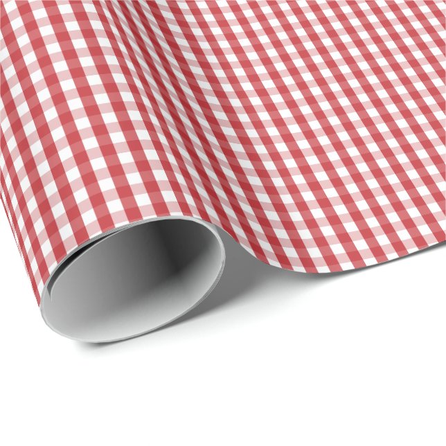 Röd liten mörk - och vitGingham som slår in papper Presentpapper (Rullad Hörn)