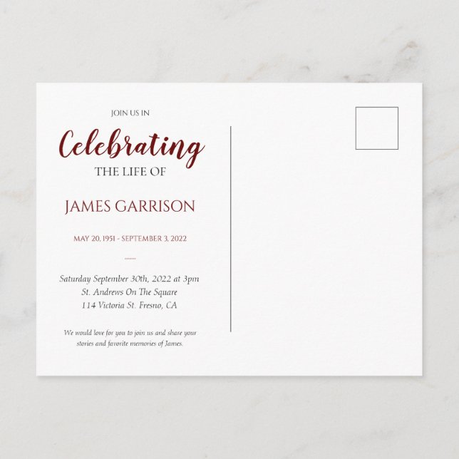 Röd livets firande med fotominnesmärke vykort (Baksida)