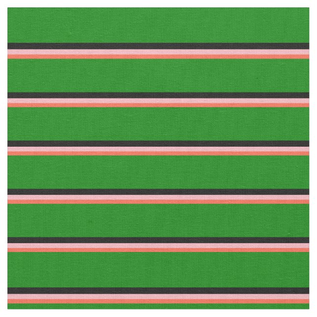 Röd, Ljus rosa, Svart och Grönt Linjer Mönster Tyg (Närbild)