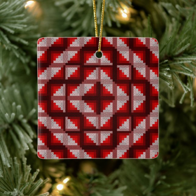 Röd logg Cabin Quilt Ornament (Träd)