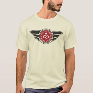 Röd logotyp på den ljusa kulöra skjortan av ditt tee shirt