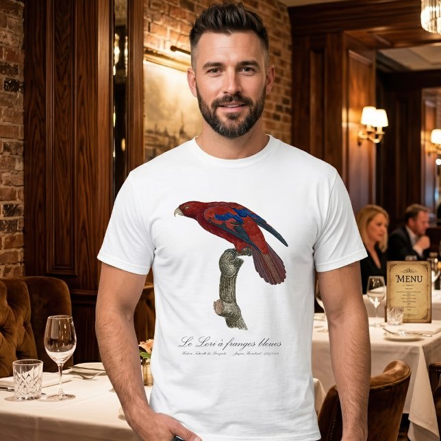 Röd lori, Trichoglossus borneus T Shirt (Long-Tailed Red Lory, Trichoglossus borneus. Men Basic White T-Shirt)
