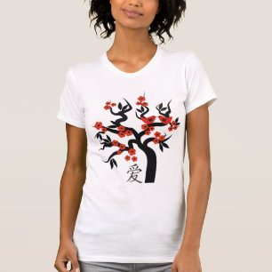 Röd love birds på den kinesiska symbolen för Sakur T Shirt