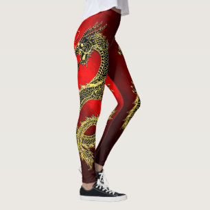 Röd lutning för svart guld- drakar leggings