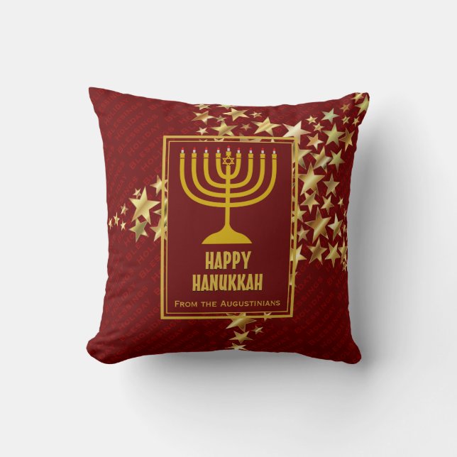 Röd | LYCKLIG HANUKKAH med | Menorah Kudde (Framsida)