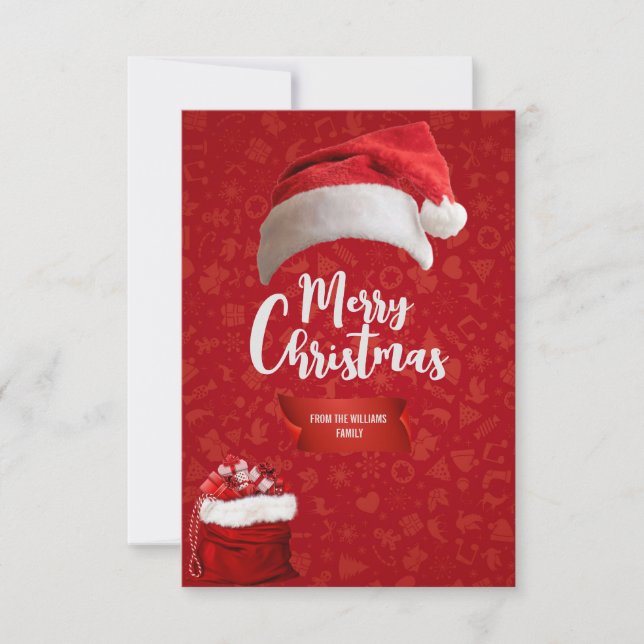 Röd lyxkorts-christmas, familjekort julafton tack kort (Framsida)
