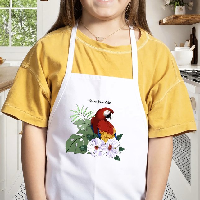 Röd Macaw Papegoja Tropisk Vit Hibiskus Blommig Barnförkläde (Skapare uppladdad)