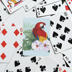 Röd Macaw Papegoja Tropisk Vit Hibiskus Blommig Casinokort
